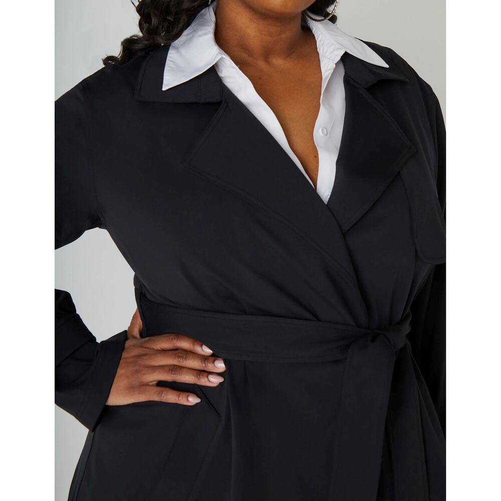 PLUS Size 22/24 3X | Women’s Black Stretch Twill Belted Trench Coat | NWT - Picture 4 of 6